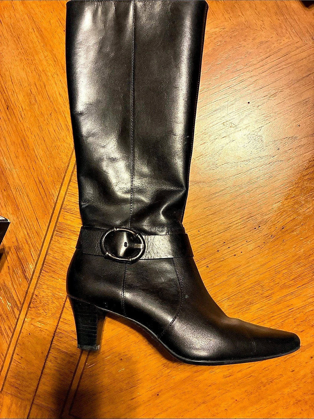 AK ANNE KLEIN Black Leather Heeled (iflex) Boots US 6M